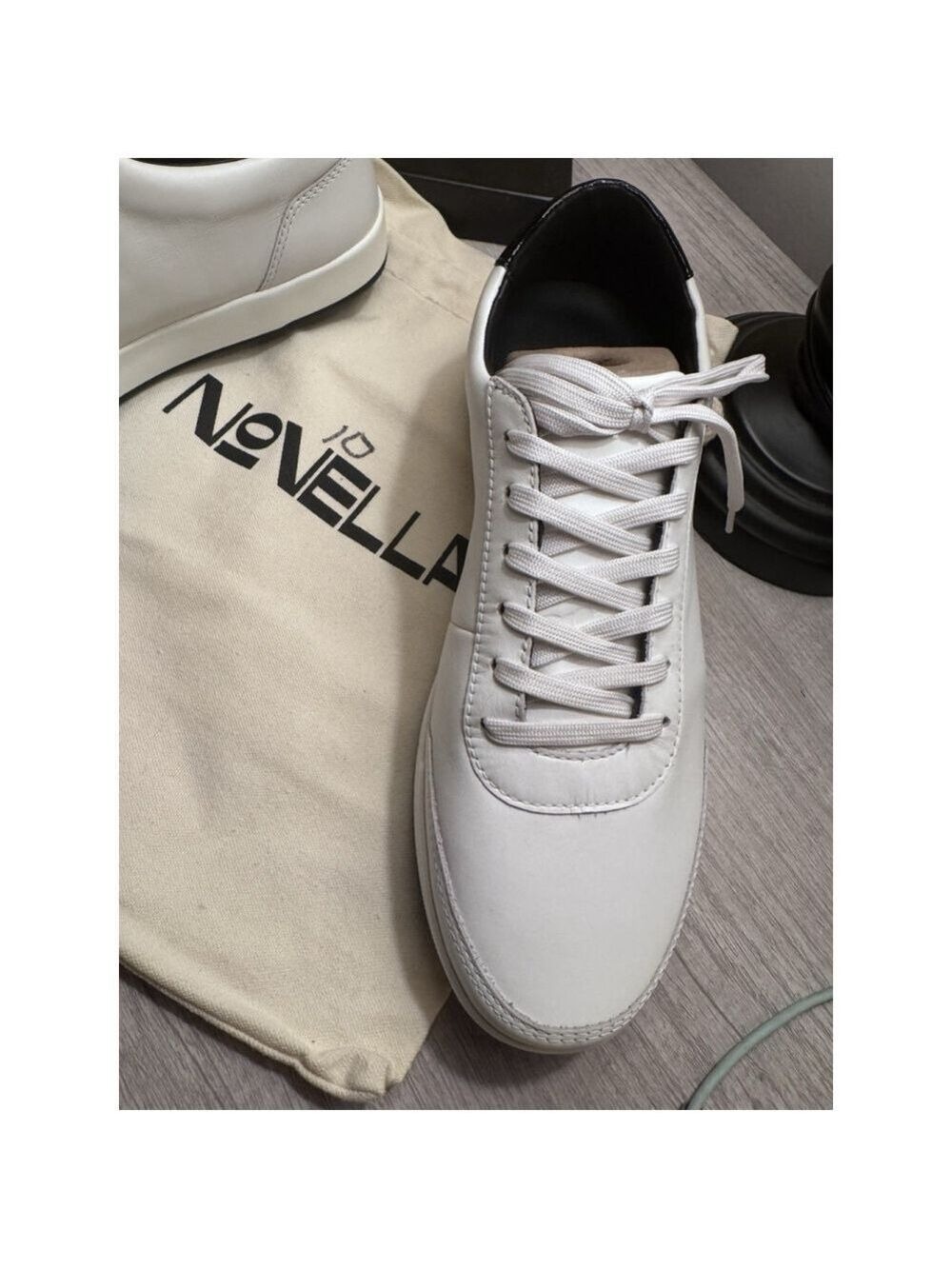 Novella Low Top Luxury Sneakers in Dust Bag New White/ Black 10 - Picture 6 of 14